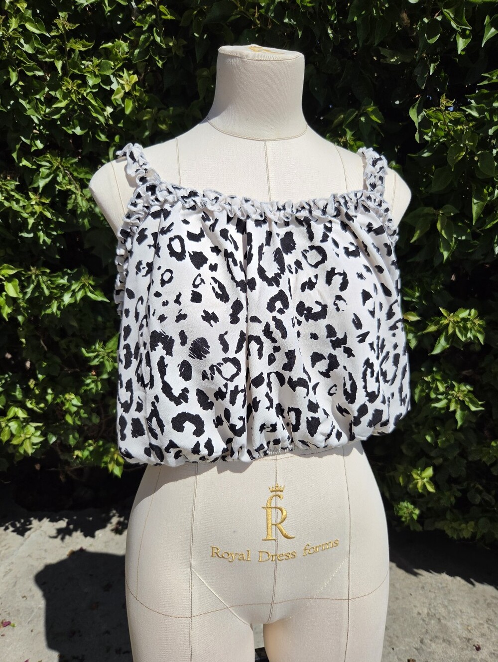 Allie Rose Leopard Print Crop Top Women's Medium Black White Ruffle Boho